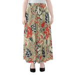 Beige Bohemian Floral Pattern Print Chiffon Maxi Skirt
