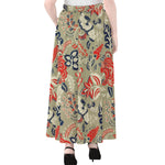 Beige Bohemian Floral Pattern Print Chiffon Maxi Skirt
