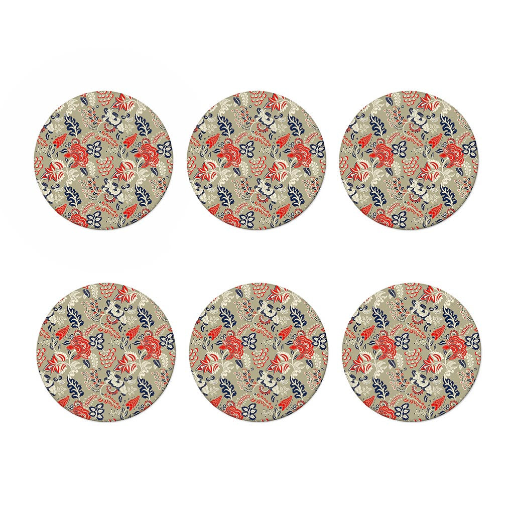 Beige Bohemian Floral Pattern Print Coaster Set