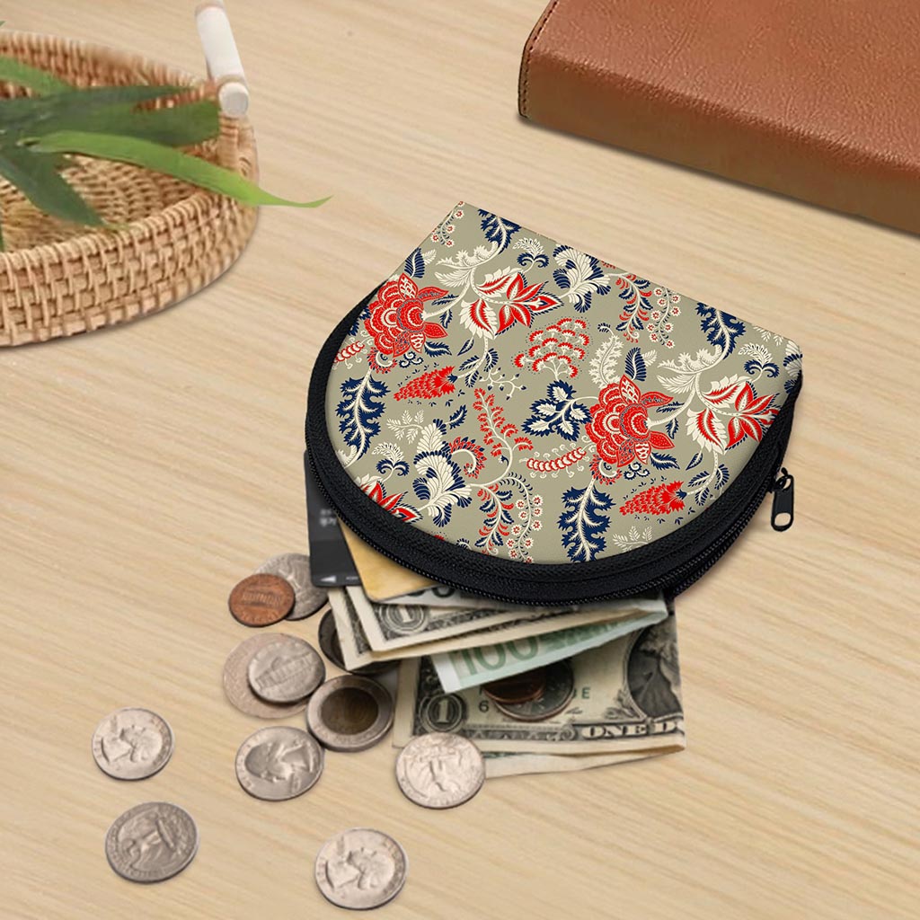 Beige Bohemian Floral Pattern Print Coin Purse