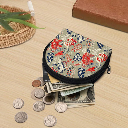 Beige Bohemian Floral Pattern Print Coin Purse
