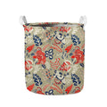 Beige Bohemian Floral Pattern Print Collapsible Laundry Basket