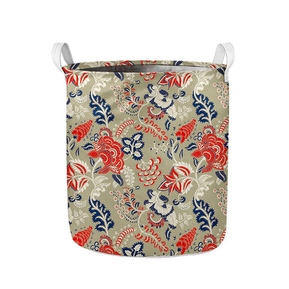 Beige Bohemian Floral Pattern Print Collapsible Laundry Basket