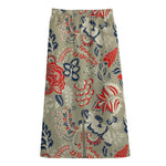 Beige Bohemian Floral Pattern Print Cotton Front Slit Maxi Skirt