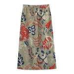Beige Bohemian Floral Pattern Print Cotton Front Slit Maxi Skirt