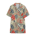 Beige Bohemian Floral Pattern Print Cotton Hawaiian Shirt