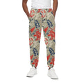 Beige Bohemian Floral Pattern Print Cotton Sweatpants