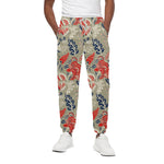 Beige Bohemian Floral Pattern Print Cotton Pants