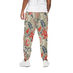 Beige Bohemian Floral Pattern Print Cotton Pants