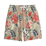 Beige Bohemian Floral Pattern Print Cotton Shorts