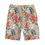 Beige Bohemian Floral Pattern Print Cotton Shorts