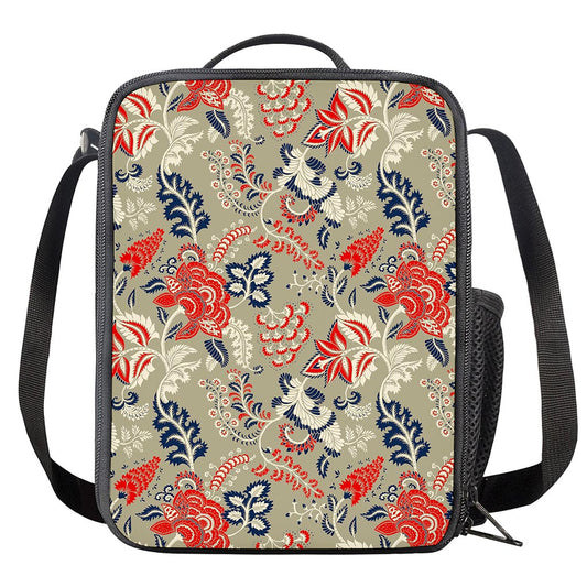 Beige Bohemian Floral Pattern Print Crossbody Lunch Bag