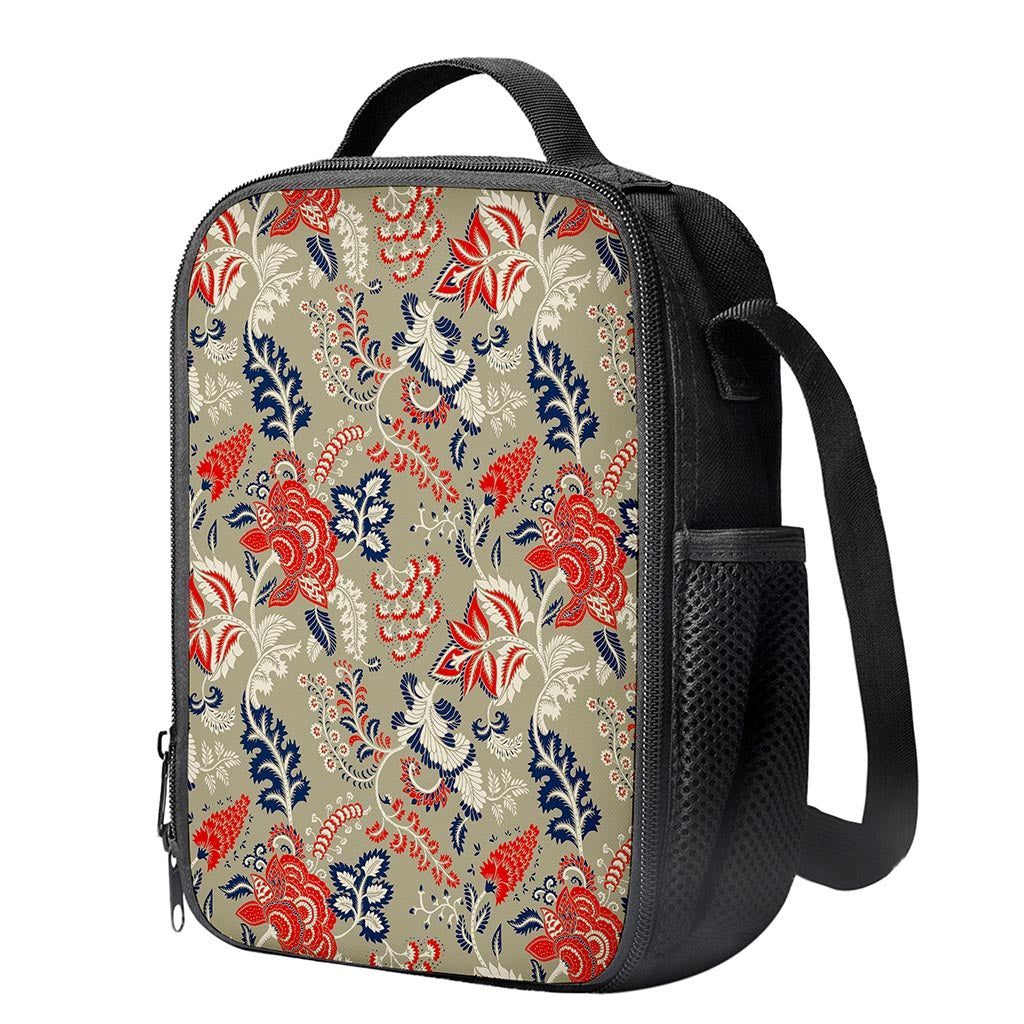 Beige Bohemian Floral Pattern Print Crossbody Lunch Bag