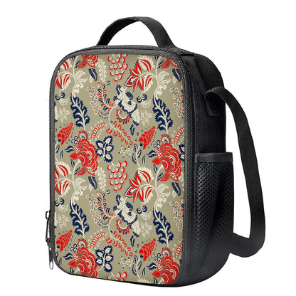 Beige Bohemian Floral Pattern Print Crossbody Lunch Bag