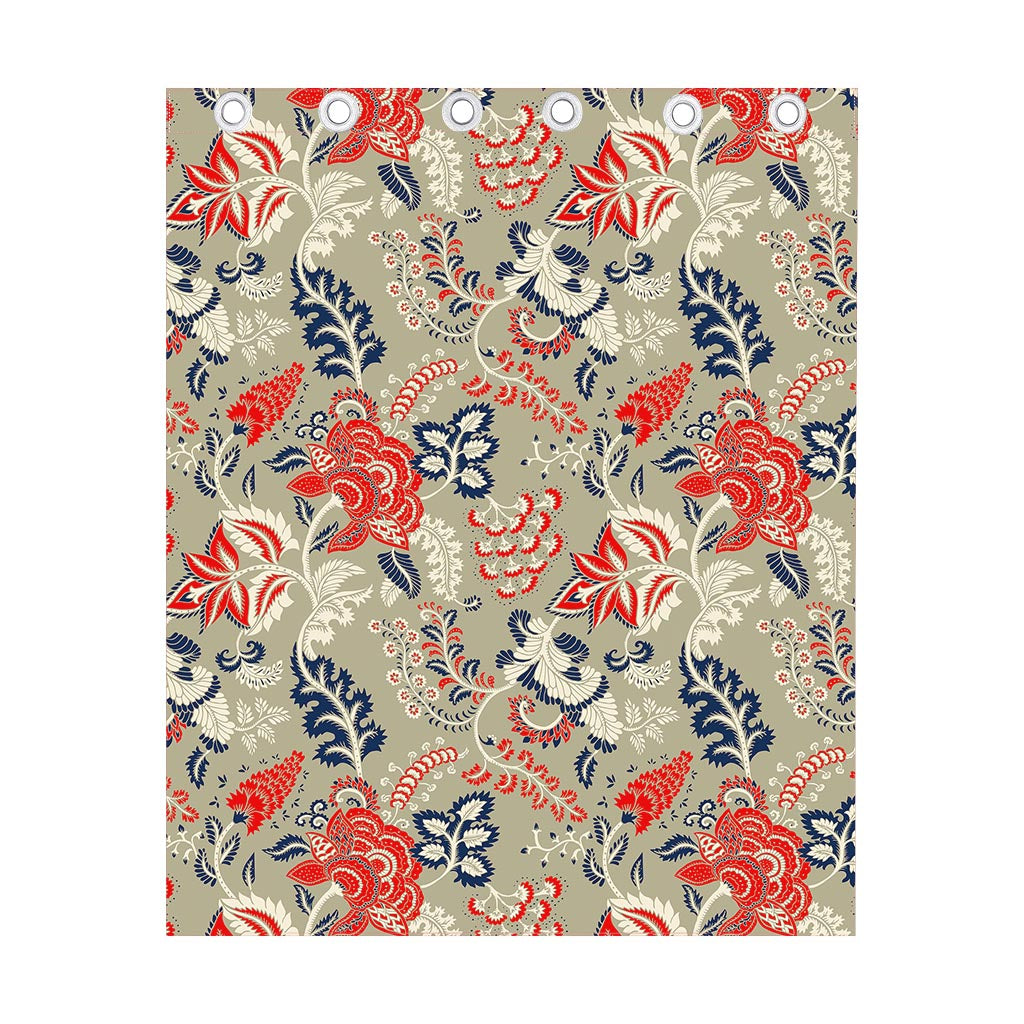 Beige Bohemian Floral Pattern Print Curtain