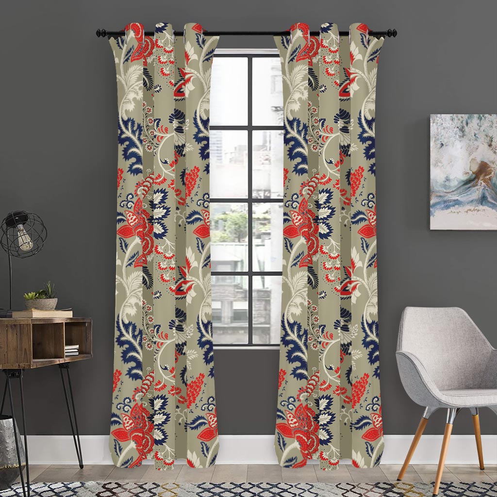 Beige Bohemian Floral Pattern Print Curtain