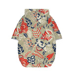 Beige Bohemian Floral Pattern Print Dog Zip Up Hoodie