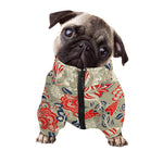 Beige Bohemian Floral Pattern Print Dog Zip Up Jacket