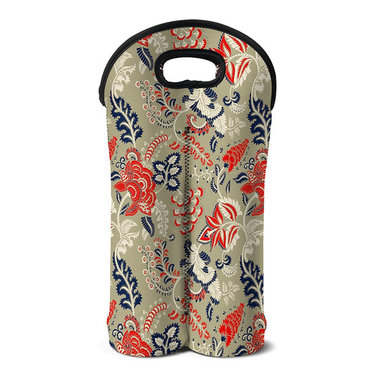 Beige Bohemian Floral Pattern Print Double Neoprene Wine Tote