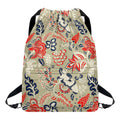 Beige Bohemian Floral Pattern Print Drawstring Backpack