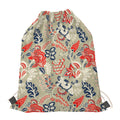 Beige Bohemian Floral Pattern Print Drawstring Bag