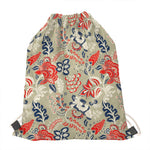 Beige Bohemian Floral Pattern Print Drawstring Bag