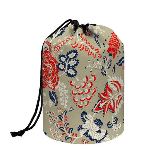 Beige Bohemian Floral Pattern Print Drawstring Makeup Bag