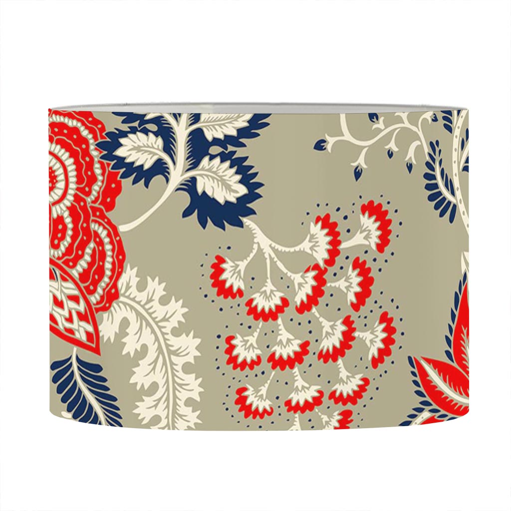Beige Bohemian Floral Pattern Print Drum Lamp Shade