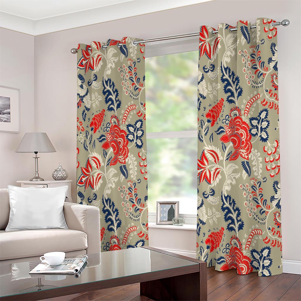 Beige Bohemian Floral Pattern Print Extra Wide Grommet Curtains