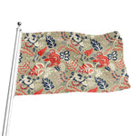 Beige Bohemian Floral Pattern Print Flag