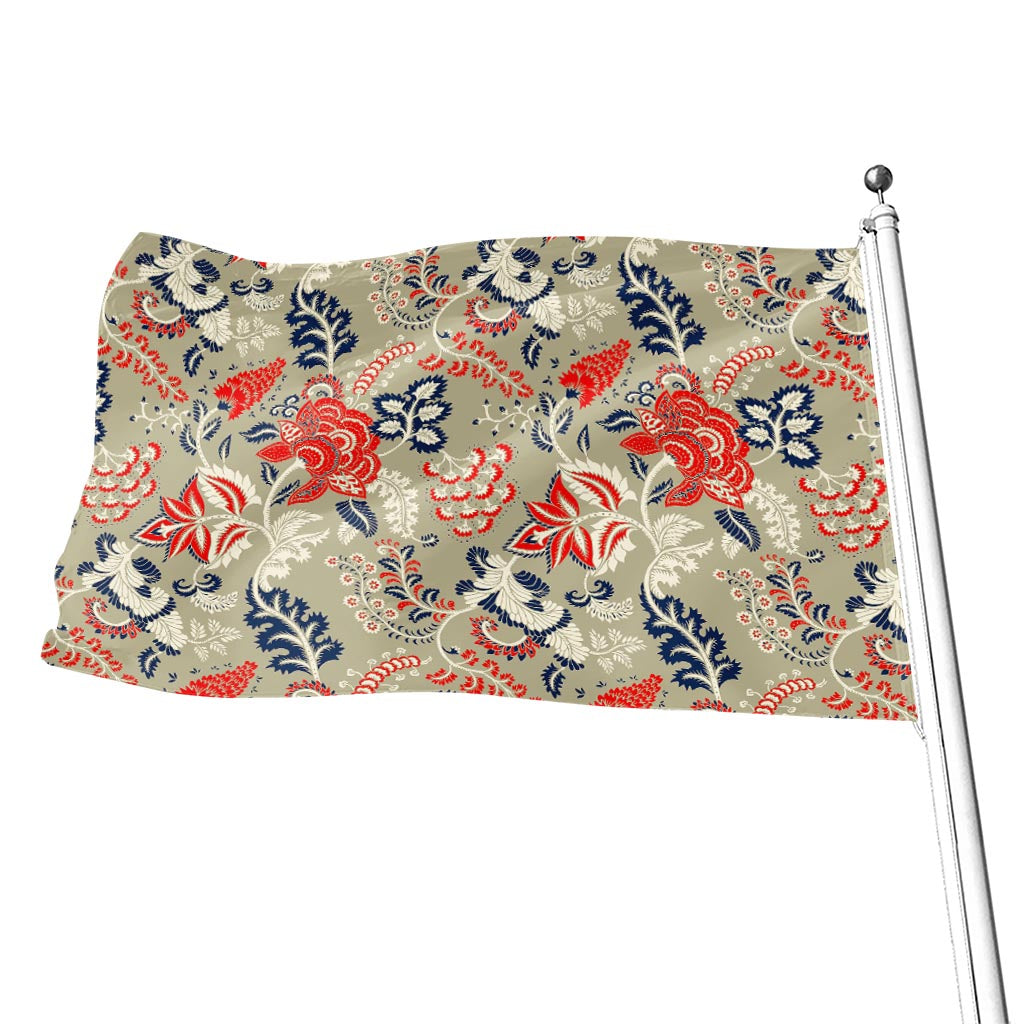 Beige Bohemian Floral Pattern Print Flag
