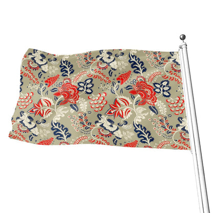 Beige Bohemian Floral Pattern Print Flag
