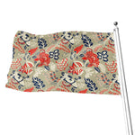 Beige Bohemian Floral Pattern Print Flag