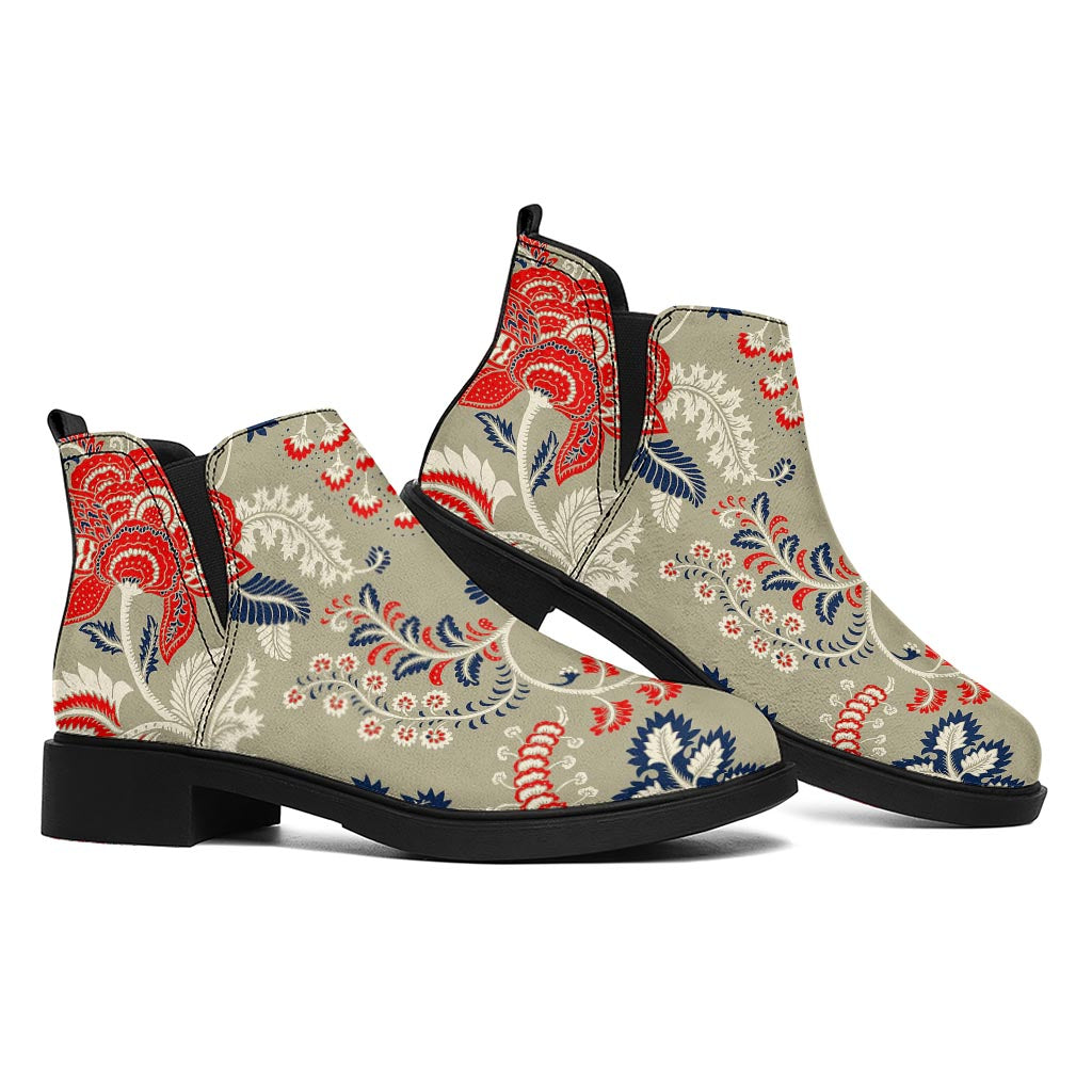 Beige Bohemian Floral Pattern Print Flat Ankle Boots