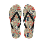 Beige Bohemian Floral Pattern Print Flip Flops