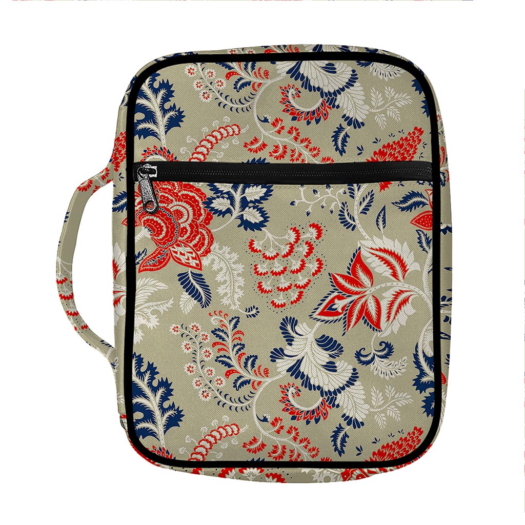 Beige Bohemian Floral Pattern Print Front Pocket Bible Bag