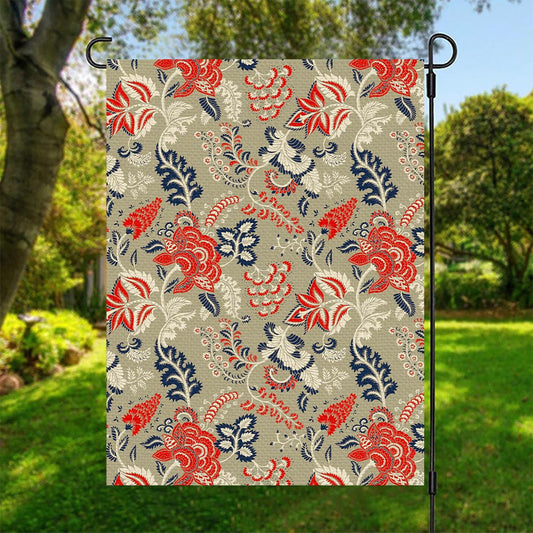 Beige Bohemian Floral Pattern Print Garden Flag