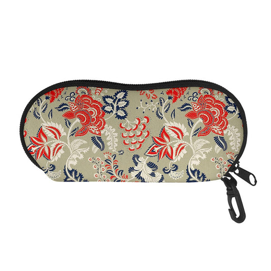 Beige Bohemian Floral Pattern Print Glasses Case