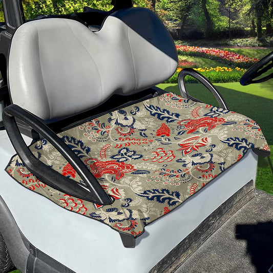 Beige Bohemian Floral Pattern Print Golf Cart Seat Cover