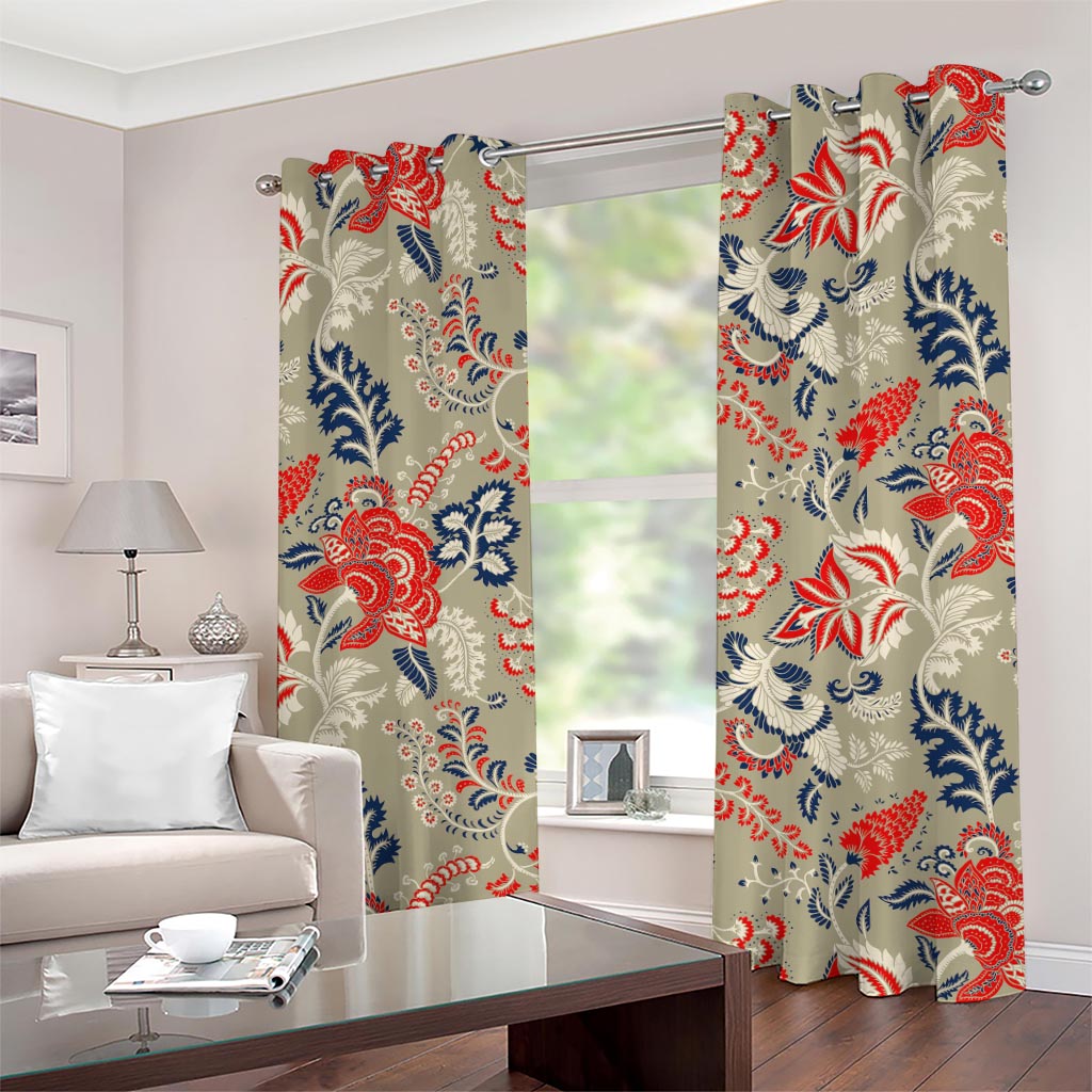 Beige Bohemian Floral Pattern Print Grommet Curtains