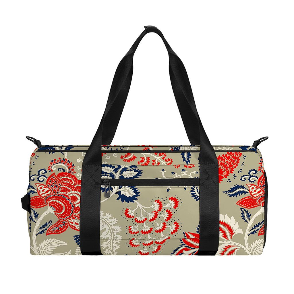 Beige Bohemian Floral Pattern Print Gym Bag