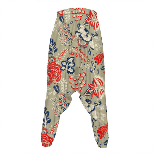 Beige Bohemian Floral Pattern Print Hammer Pants