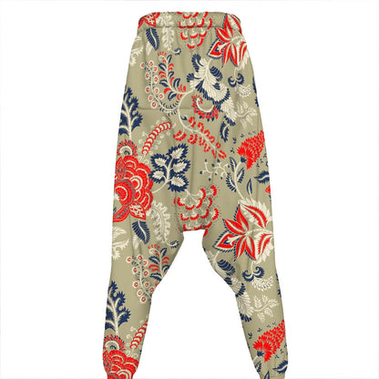 Beige Bohemian Floral Pattern Print Hammer Pants