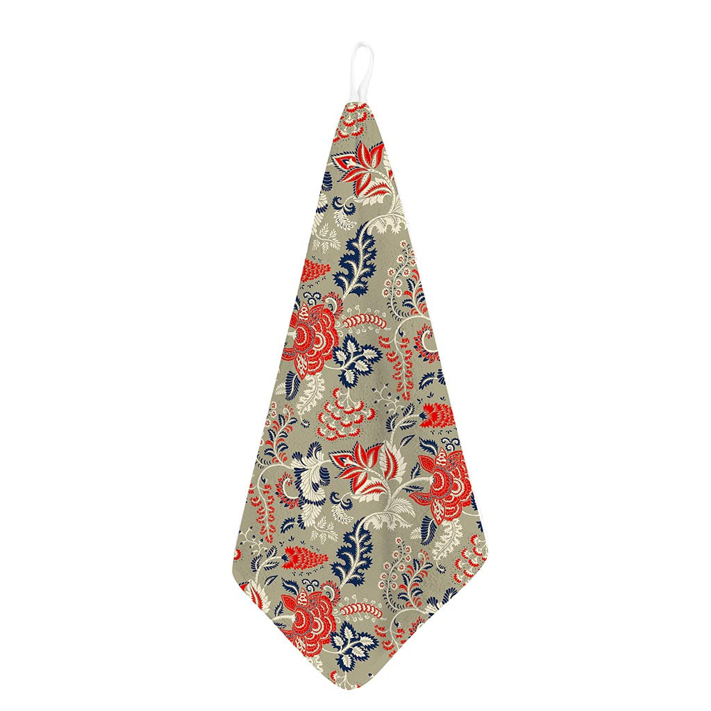 Beige Bohemian Floral Pattern Print Hand Towel
