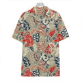 Beige Bohemian Floral Pattern Print Hawaiian Shirt