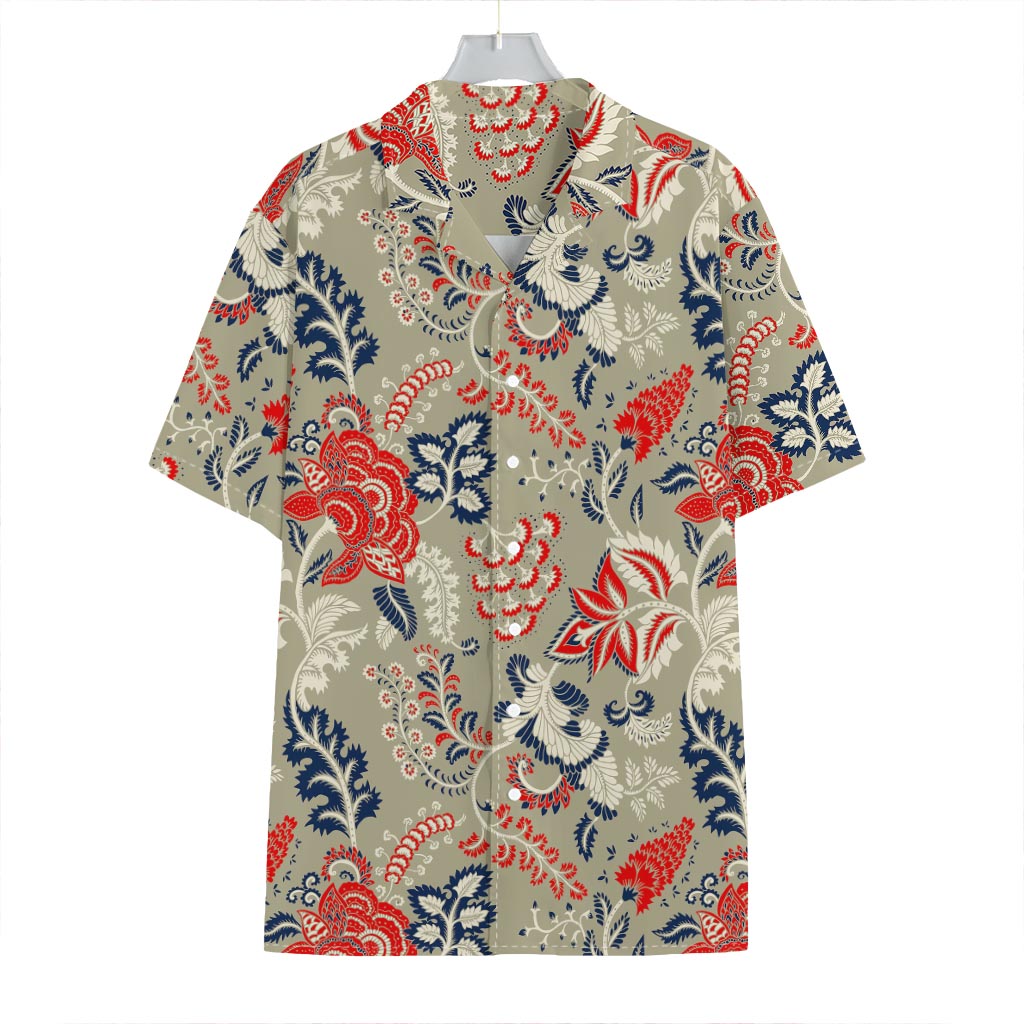 Beige Bohemian Floral Pattern Print Hawaiian Shirt