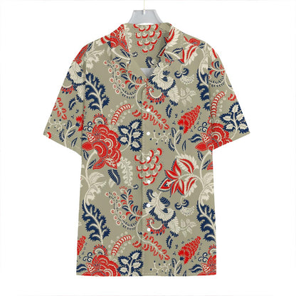 Beige Bohemian Floral Pattern Print Hawaiian Shirt