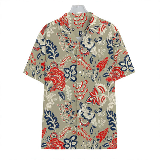 Beige Bohemian Floral Pattern Print Hawaiian Shirt
