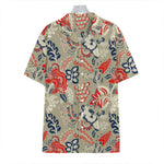 Beige Bohemian Floral Pattern Print Hawaiian Shirt