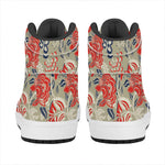Beige Bohemian Floral Pattern Print High Top Leather Sneakers